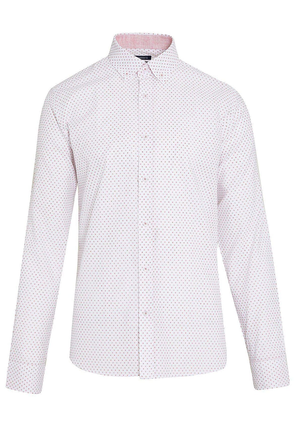 Kiremit Baskılı Slim Fit Gömlek | S