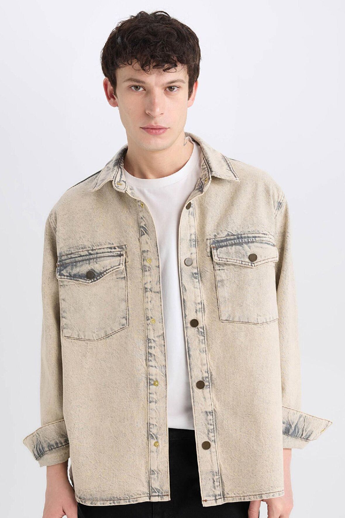 DeFacto Relax Fit Cepli Uzun Kollu Jean Gömlek D0447AX24AUBN105