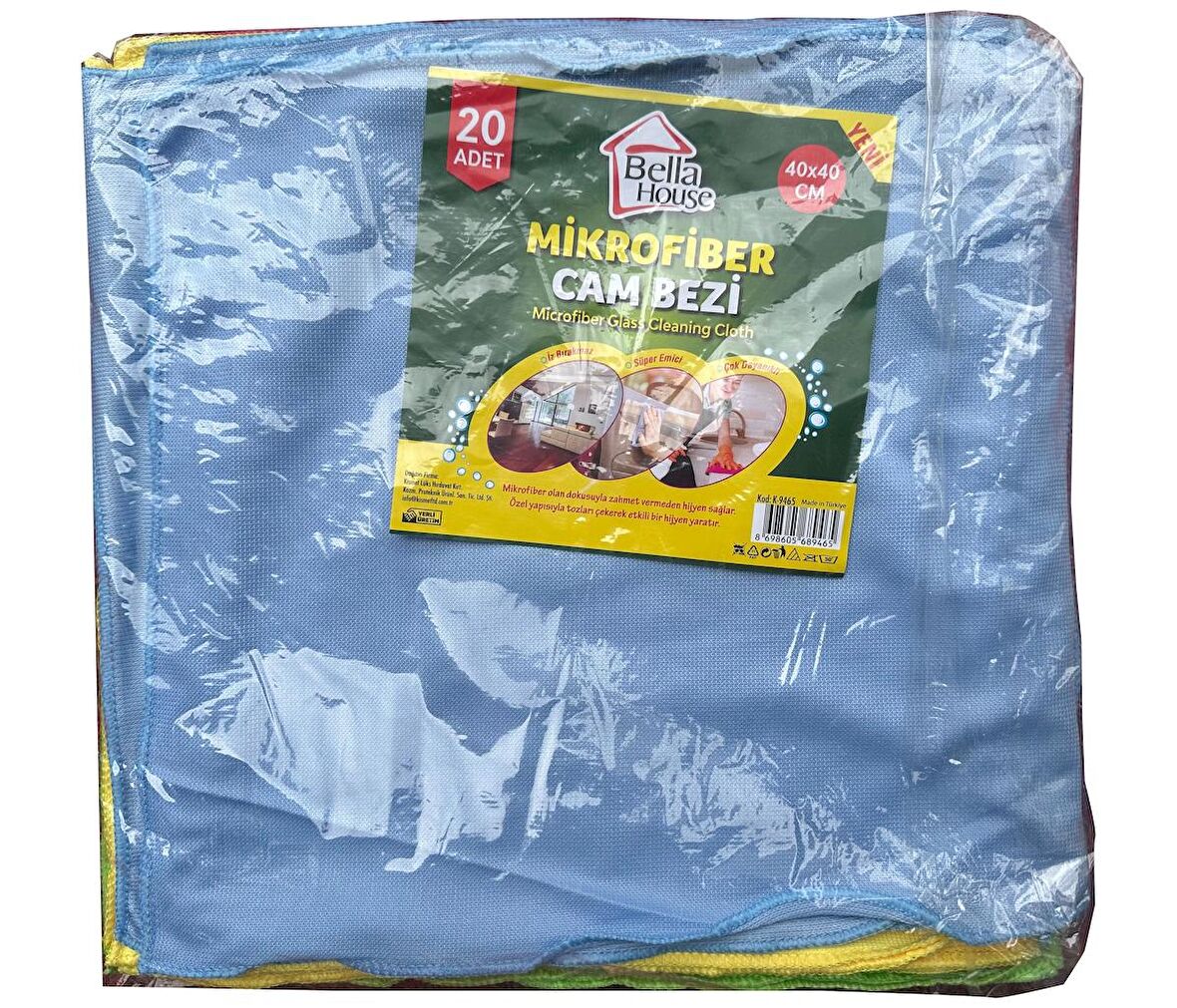 Bella House Mikrofiber Cam Bezi - 40 x 40 Cm. - 20 Adet - Çok Renkli
