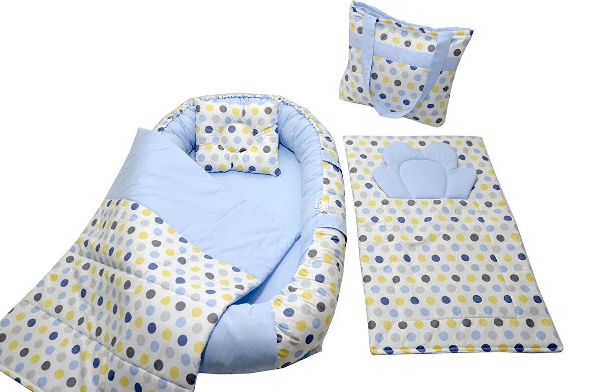 Berababy Babynest Çantalı Renkli Puantiye Model Bebek Yuvası 5 Parça Set