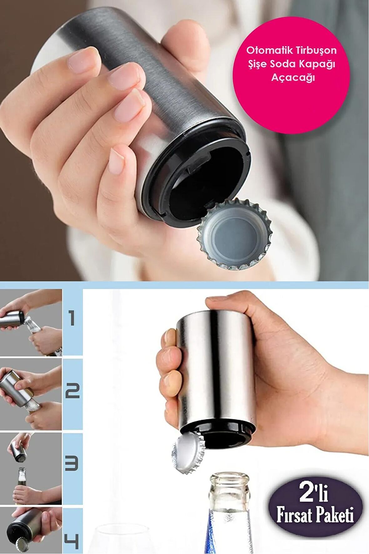 2li Otomatik Basmalı Şişe Kapak Açacağı Multi Fonksiyonel Hızlı Meşrubat Soda Kapağı Açma