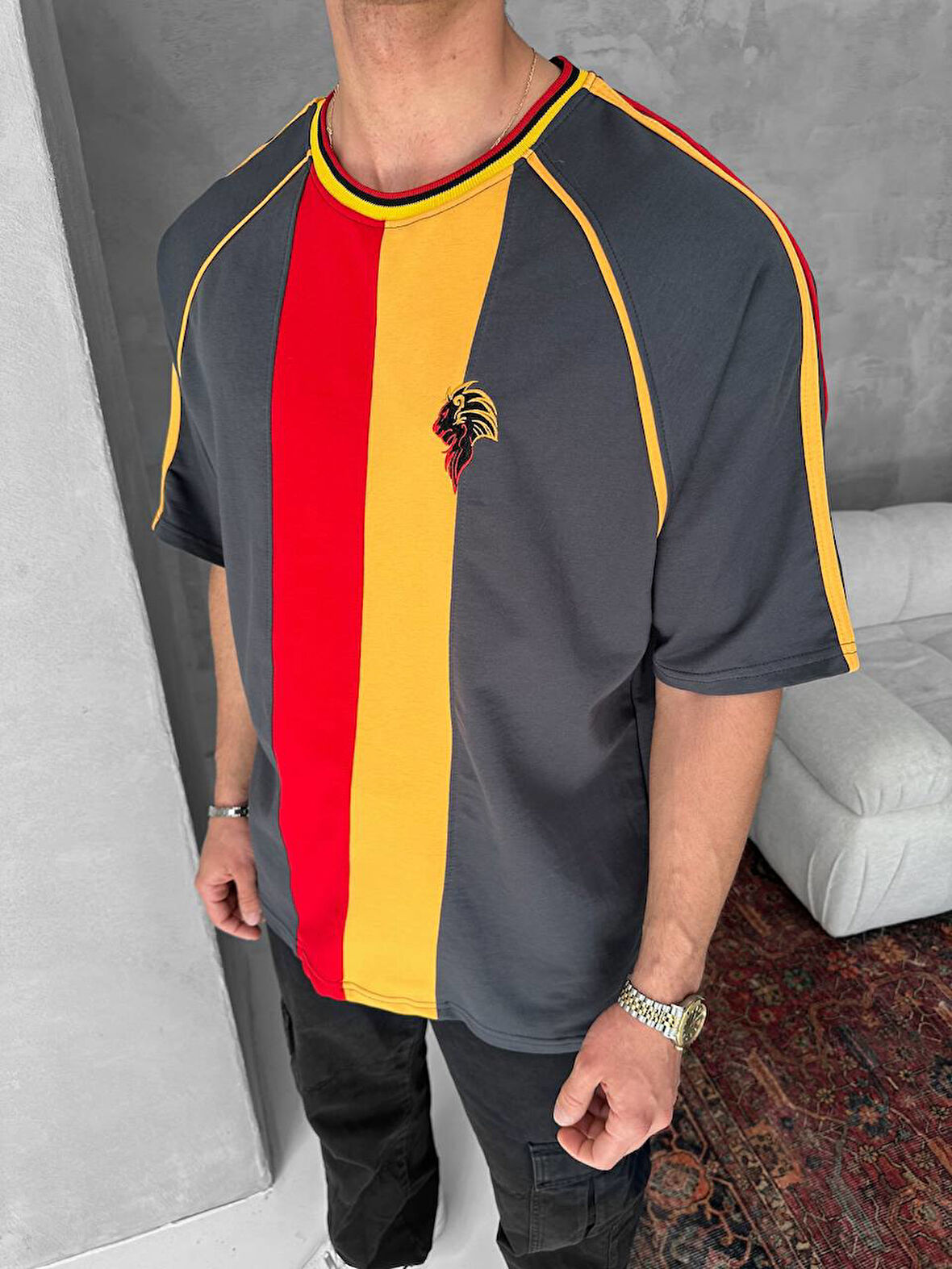 OVERSIZE SARI KIRMIZI ASLAN TİŞÖRT - SARI KIRMIZI T-SHIRT - 5 YILDIZ