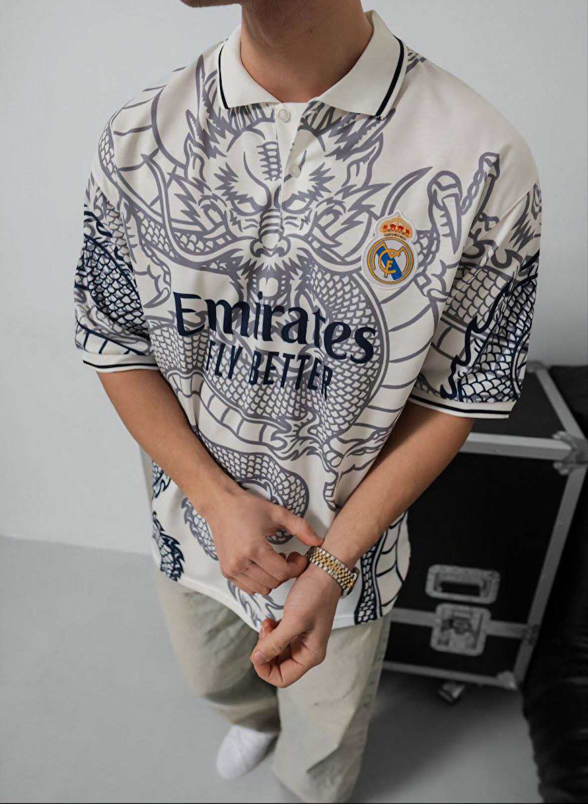 REAL EJDERHA BASKILI YAKALI T-SHIRT - EJDERHA DRAGON BASKILI YAKALI OVERSIZE TİŞÖRT