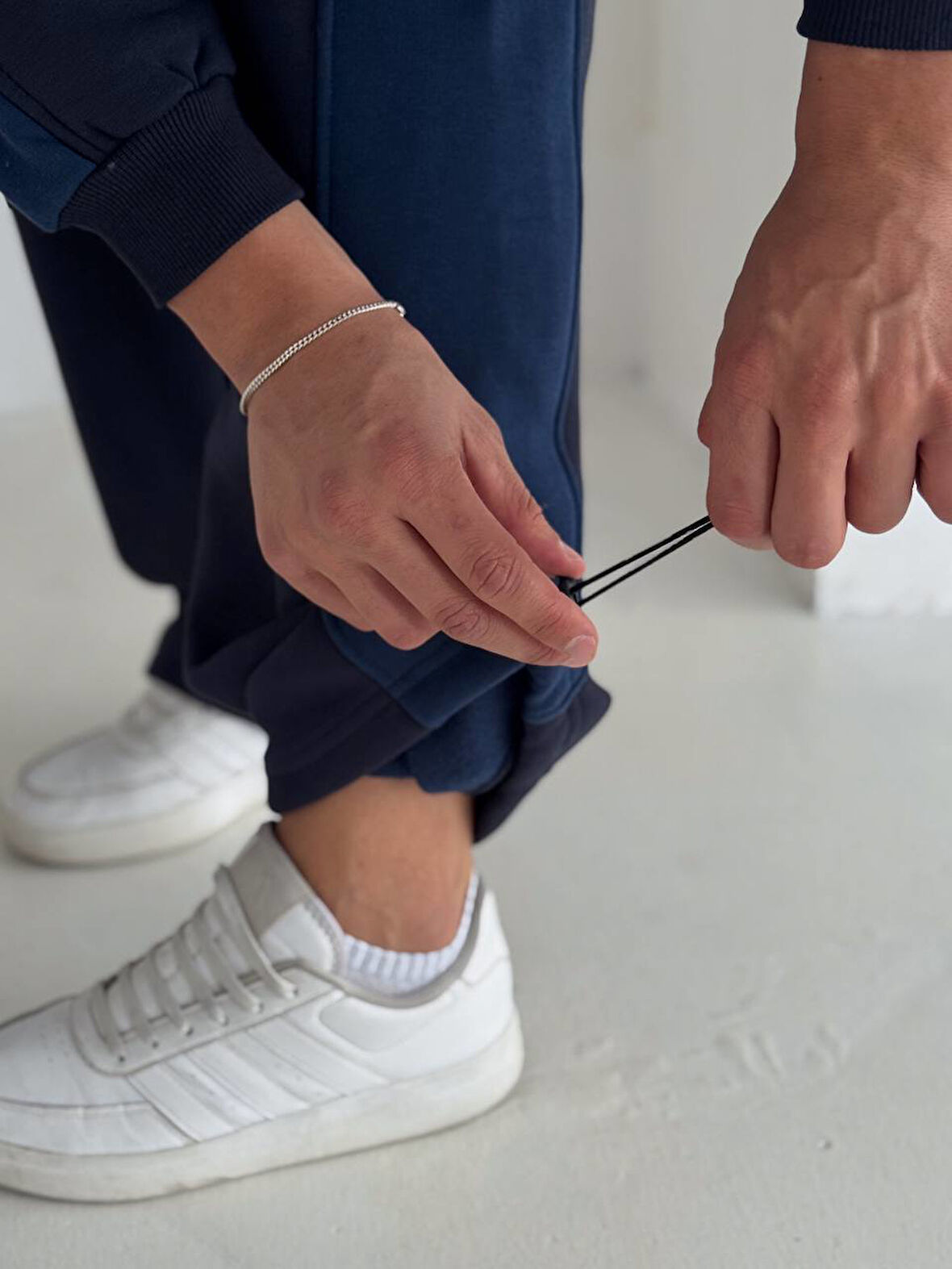 SARI LACİVERT ÇİZGİLİ EŞOFMAN ALTI - OVERSİZE %100 KOMPAKT PENYE EŞOFMAN ALTI KALİTELİ