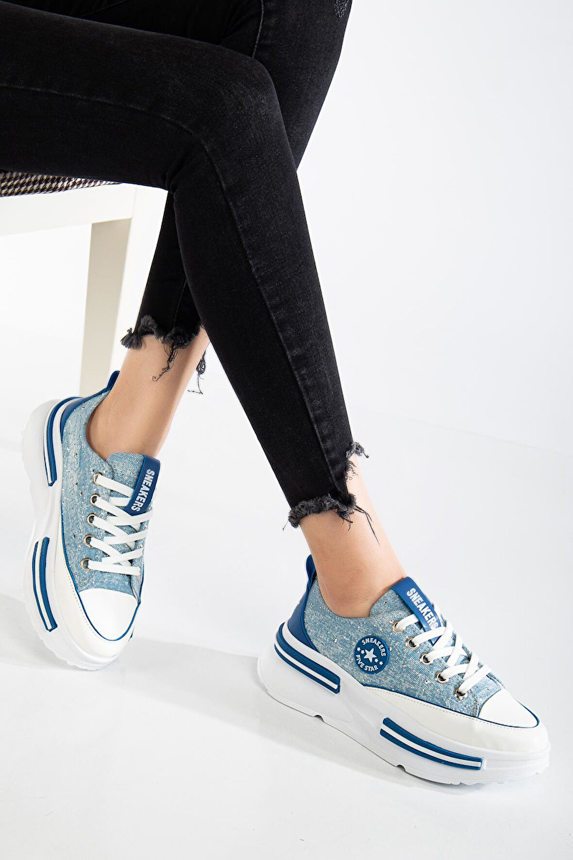 Suins Berly Model Kadın Taş Detaylı Kot Spor Ayakkabı Sneaker