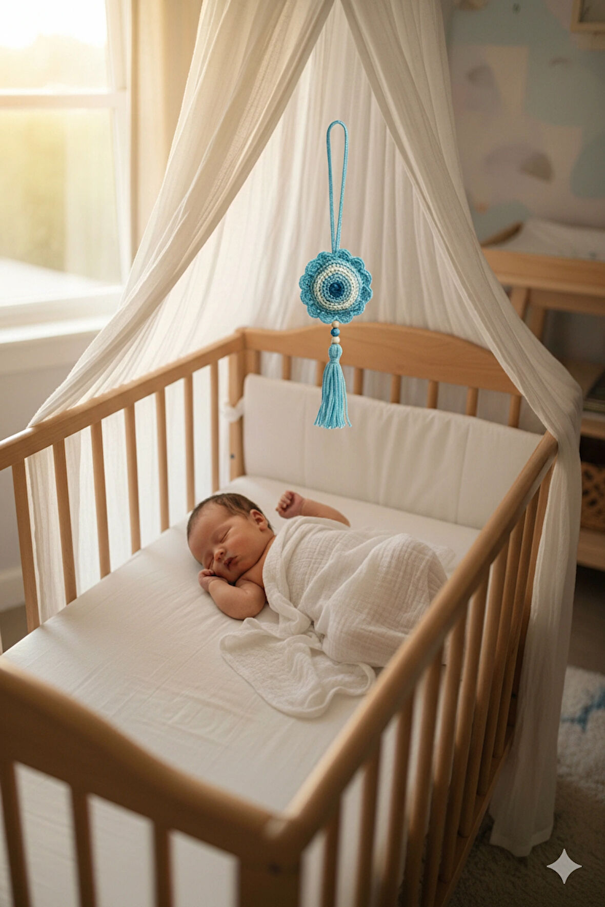 Bebek Amigurumi % 100 El Örgüsü Beşik ve Puset Nazar Boncuğu