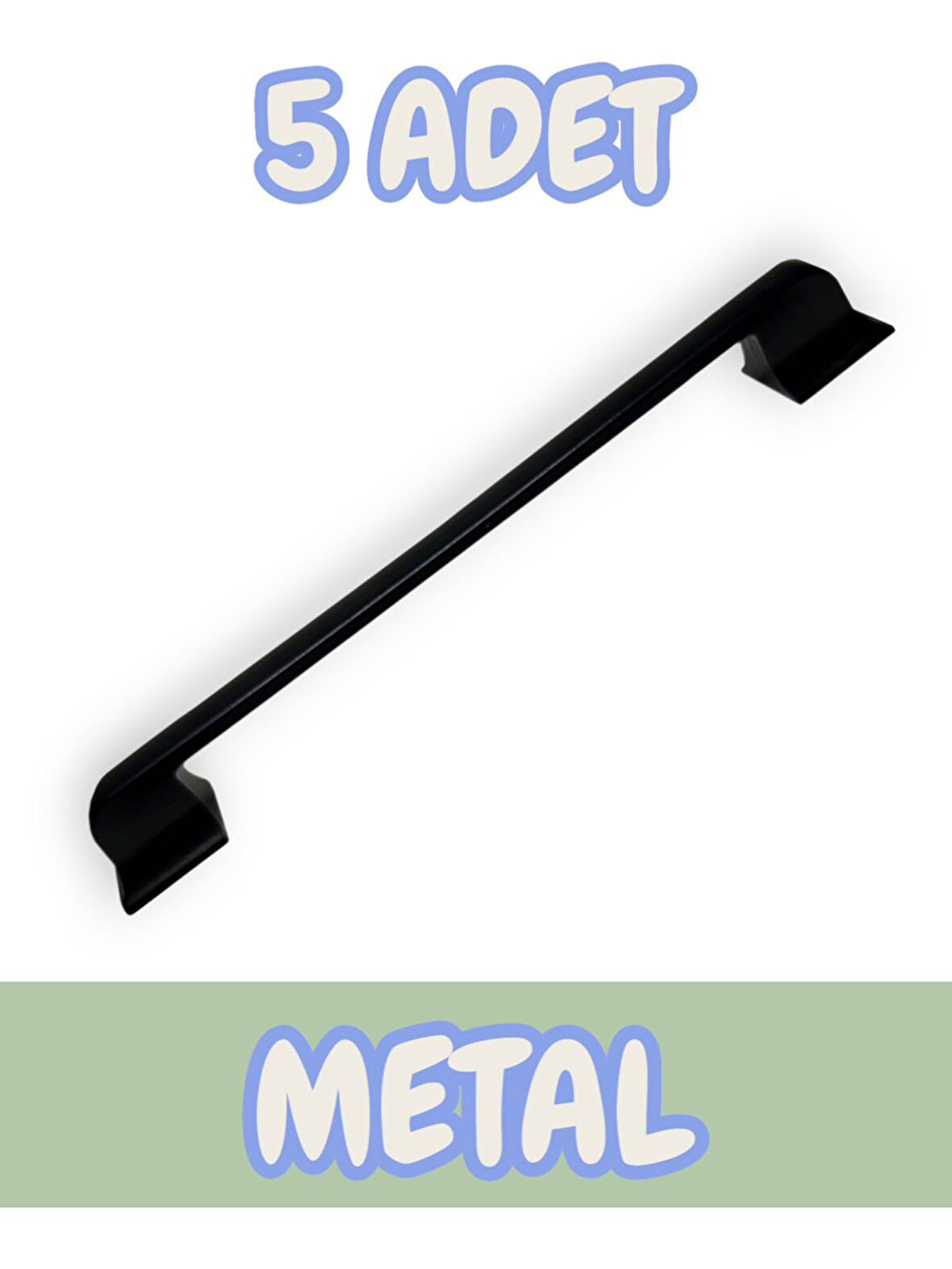 Beta Düz Siyah Alüminyum Metal Lüks Modern Mobilya Çekmece Mutfak Dolabı Kulpu 160mm-192mm (5 Adet)