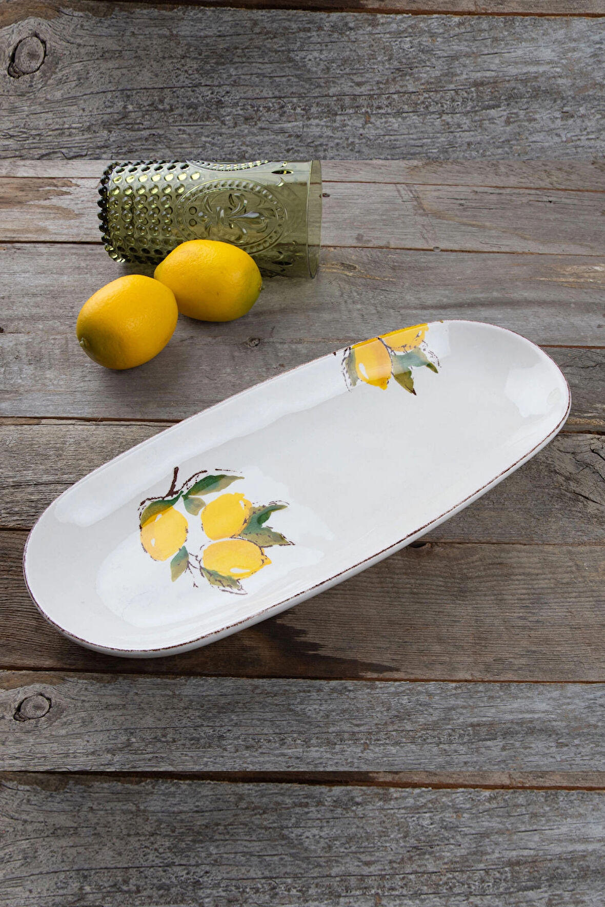 Limon Desen El Yapımı Organik Kayık Tabak 36 Cm