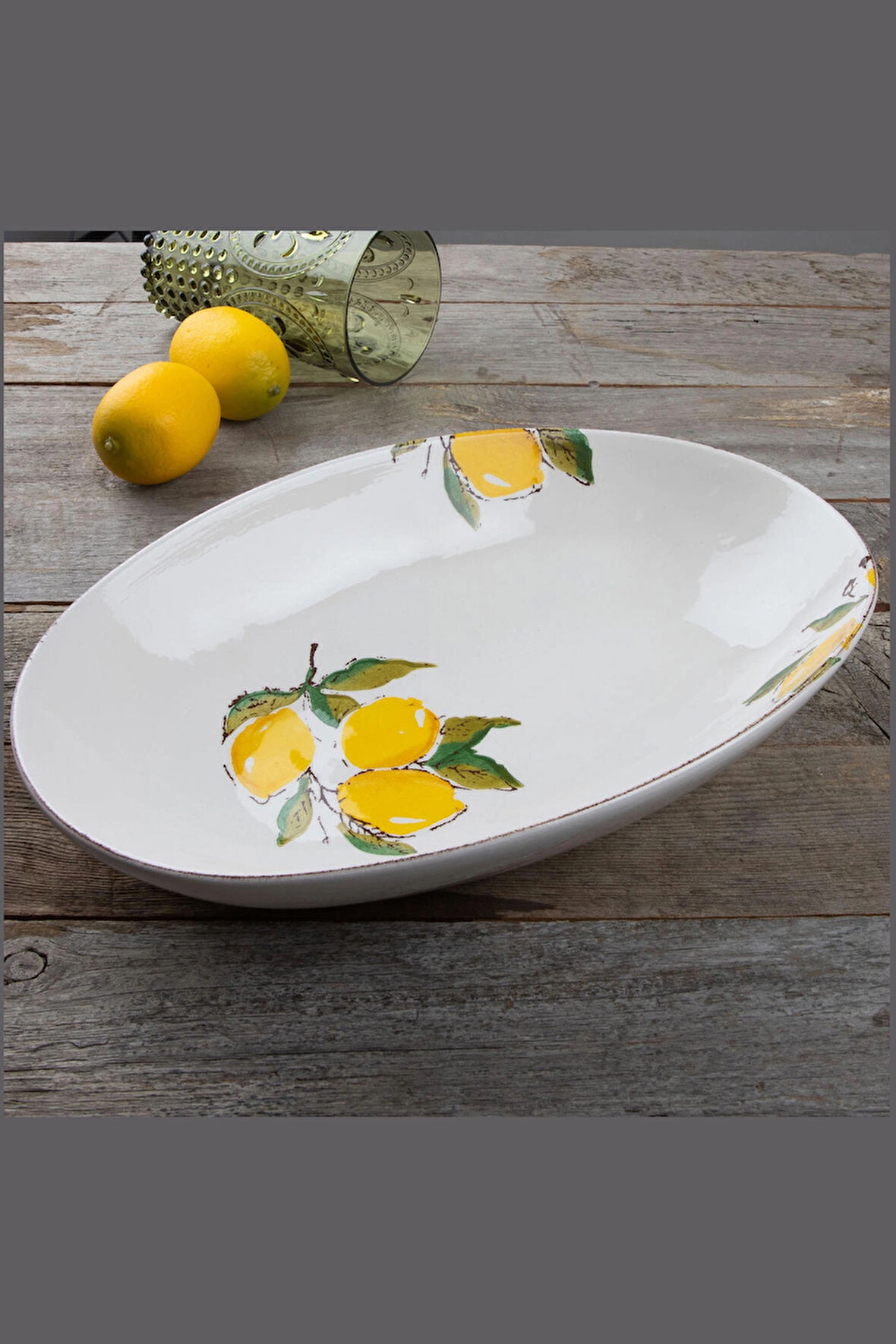 Limon Desen El Yapımı Organik Oval Salata Kase 35 Cm