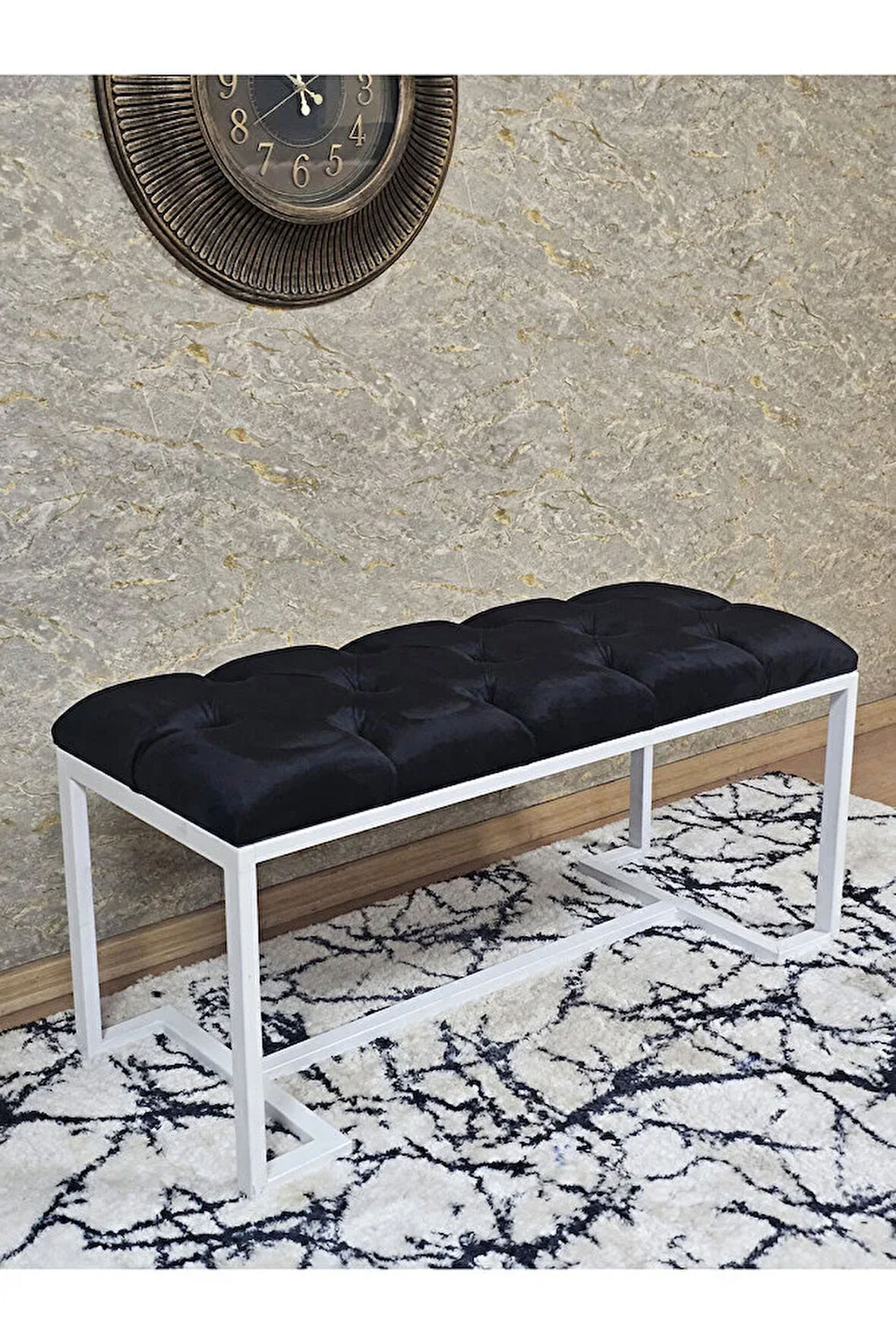 Beyaz Boyalı - L - Ayaklı 100 cm x 38 cm Oturak - Bench - Makyaj Taburesi - Makyaj Oturak Siyah Renk 100 x 40 Boyut/Ebat