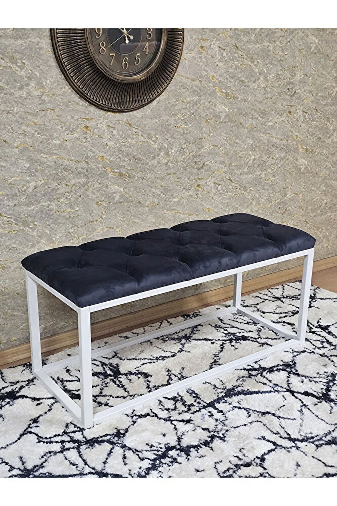 Beyaz Boyalı Diktörtgen 100 cm x 40 cm Oturak Puf - Bench - Makyaj Oturağı - Oturak Füme Renk 100 x 40 Boyut/Ebat