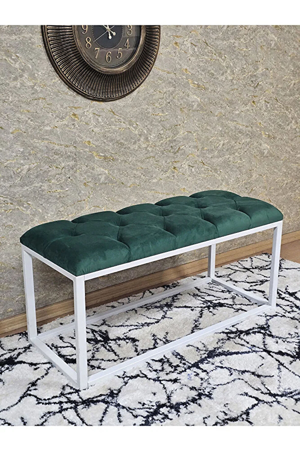 Beyaz Boyalı Diktörtgen 100 cm x 40 cm Oturak Puf - Bench - Makyaj Oturağı - Oturak Yeşil Renk 100 x 40 Boyut/Ebat