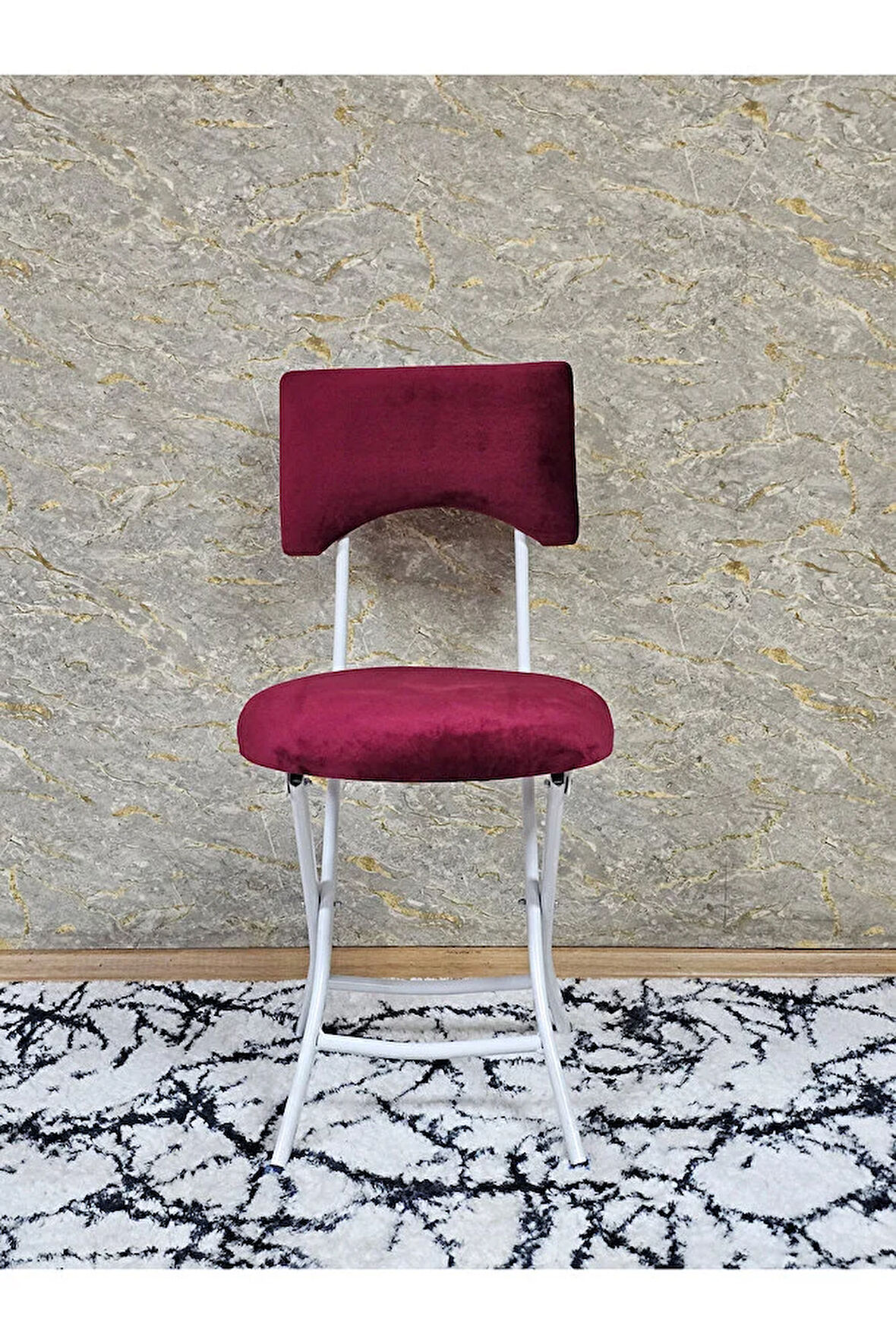 Beyaz Boyalı Katlanır Tabure - Kamp Sandalyesi - Sandalye - Mutfak Taburesi - Tabure Bordo Renk 36 x 80 Boyut/Ebat