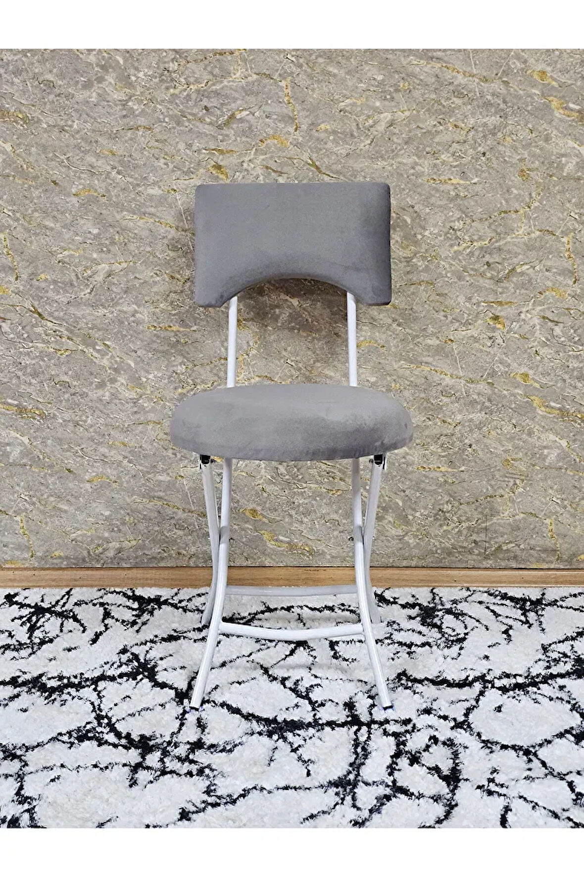 Beyaz Boyalı Katlanır Tabure - Kamp Sandalyesi - Sandalye - Mutfak Taburesi - Tabure Gri Renk 36 x 80 Boyut/Ebat