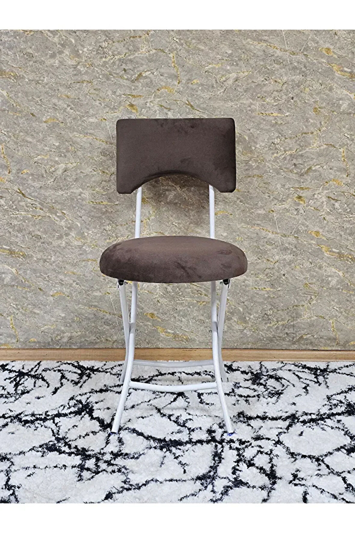 Beyaz Boyalı Katlanır Tabure - Kamp Sandalyesi - Sandalye - Mutfak Taburesi - Tabure Kahverengi Renk 36 x 80 Boyut/Ebat