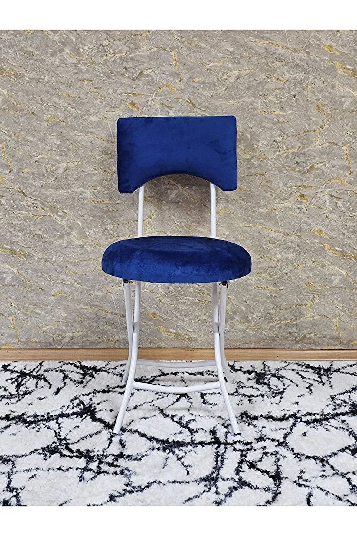 Beyaz Boyalı Katlanır Tabure - Kamp Sandalyesi - Sandalye - Mutfak Taburesi - Tabure Mavi Renk 36 x 80 Boyut/Ebat