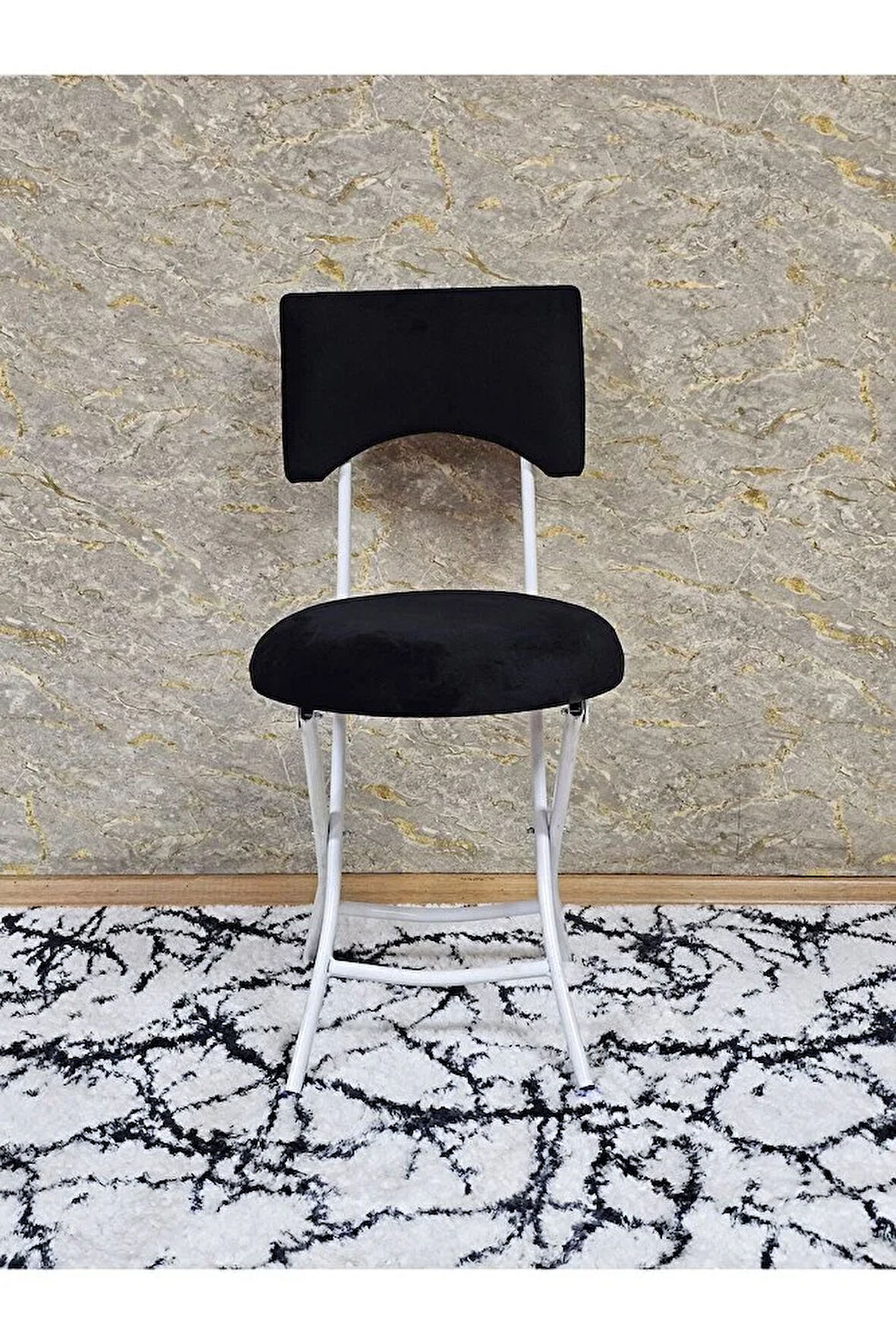 Beyaz Boyalı Katlanır Tabure - Kamp Sandalyesi - Sandalye - Mutfak Taburesi - Tabure Siyah Renk 36 x 80 Boyut/Ebat