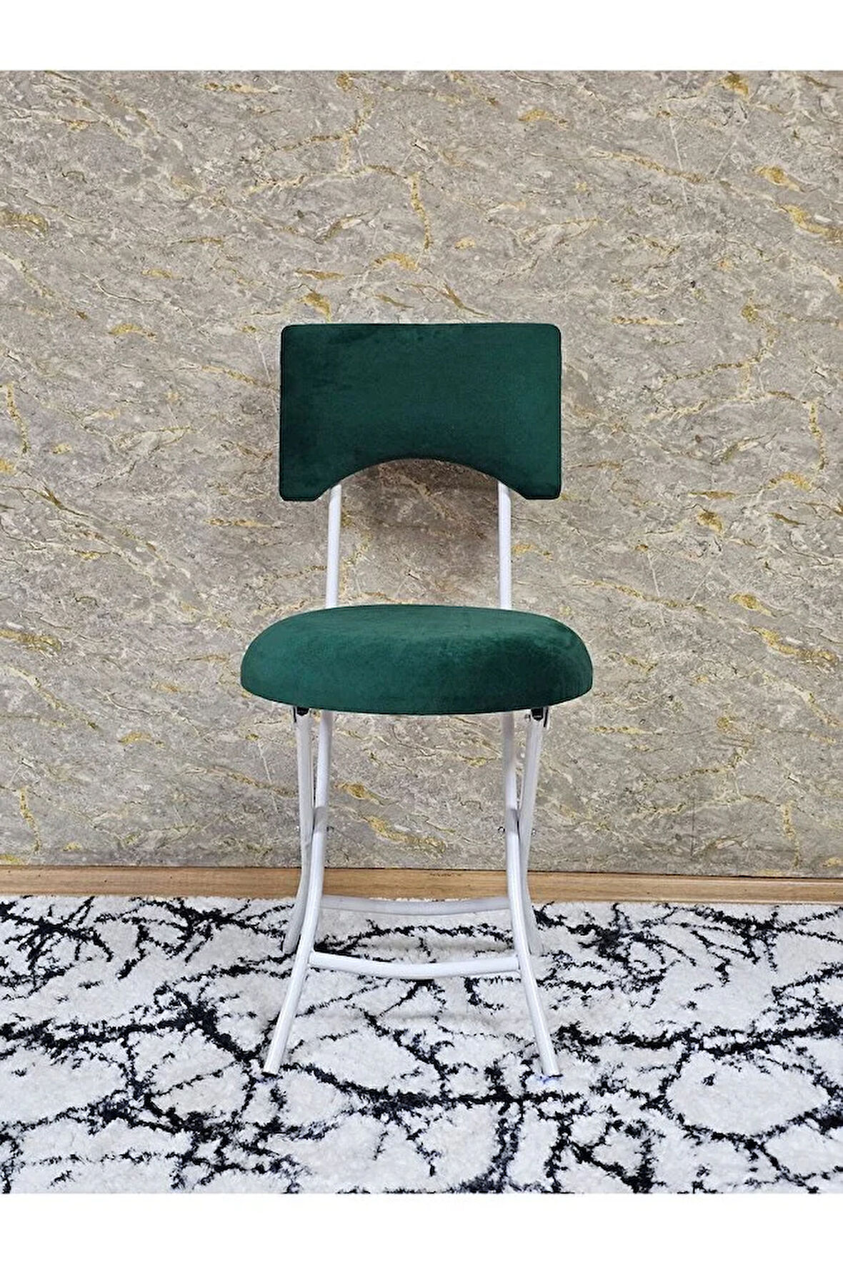 Beyaz Boyalı Katlanır Tabure - Kamp Sandalyesi - Sandalye - Mutfak Taburesi - Tabure Yeşil Renk 36 x 80 Boyut/Ebat