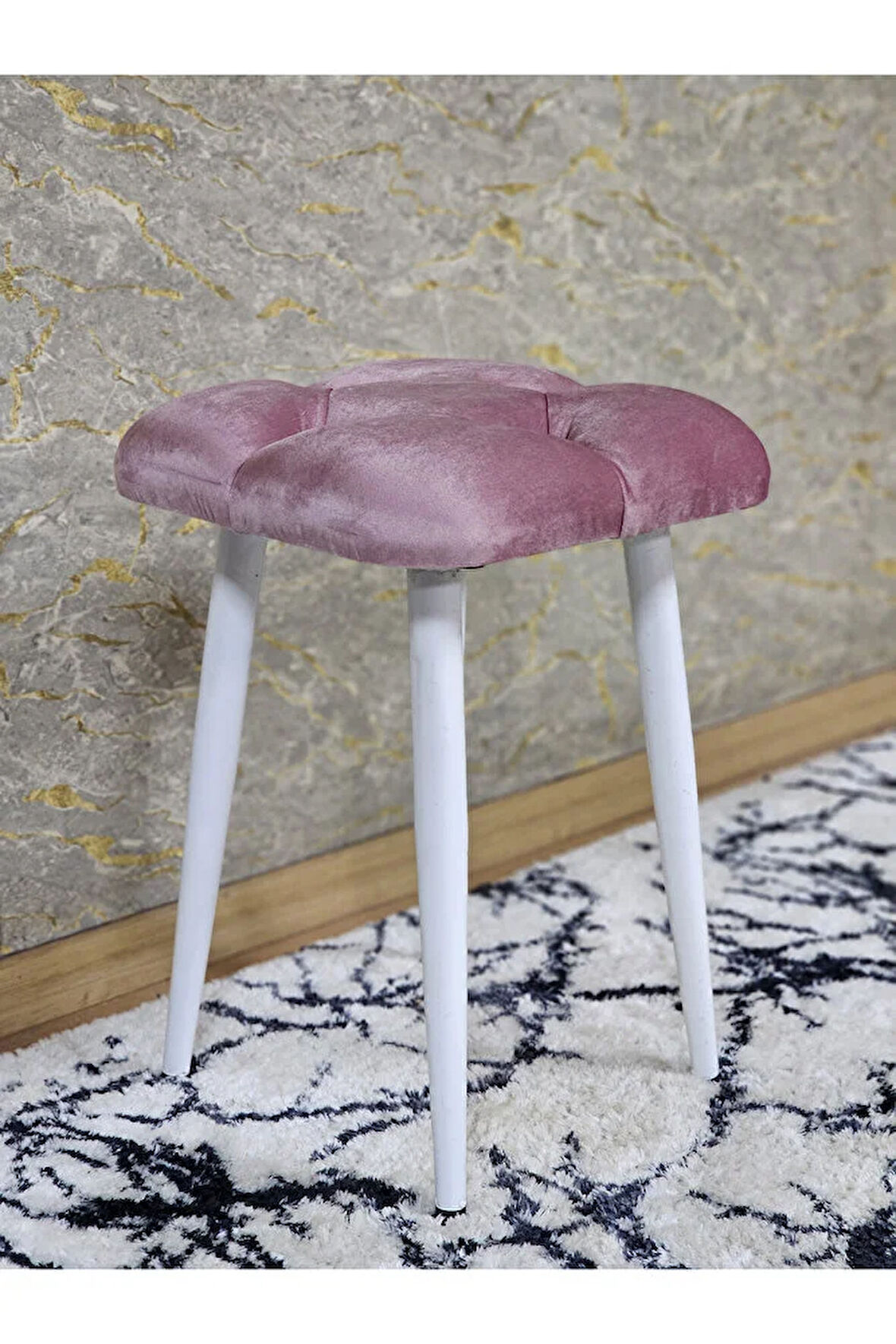 Kare Beyaz Boyalı Konik Ayaklı Tabure - Oturak - Bar Taburesi - Ayaklı Tabure Pembe Renk 33 x 48 Boyut/Ebat