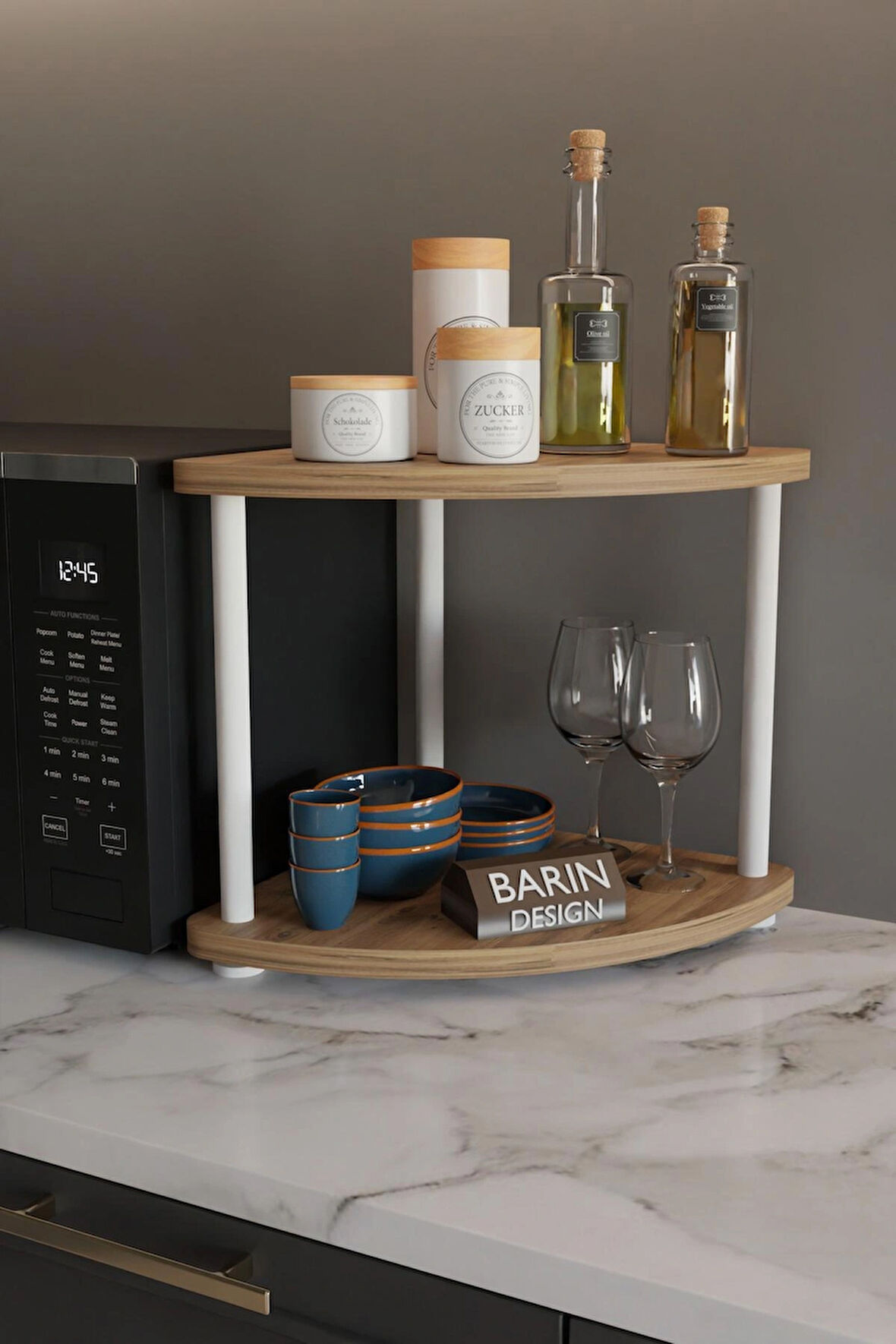 Çift Katlı Çevir Tak Kahve Köşesi Raf Çok Amaçlı Mutfak Standı Mutfak Rafı Tezgah Üstü Düzenleyici