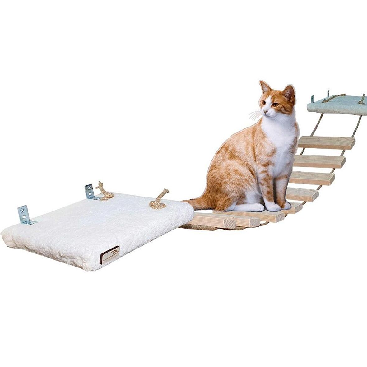 Barış Dizayn Peluş Basamaklı Kedi Köprüsü Peluş Raf Duvar Kedi Yolu Parkur Beyaz (130cm)