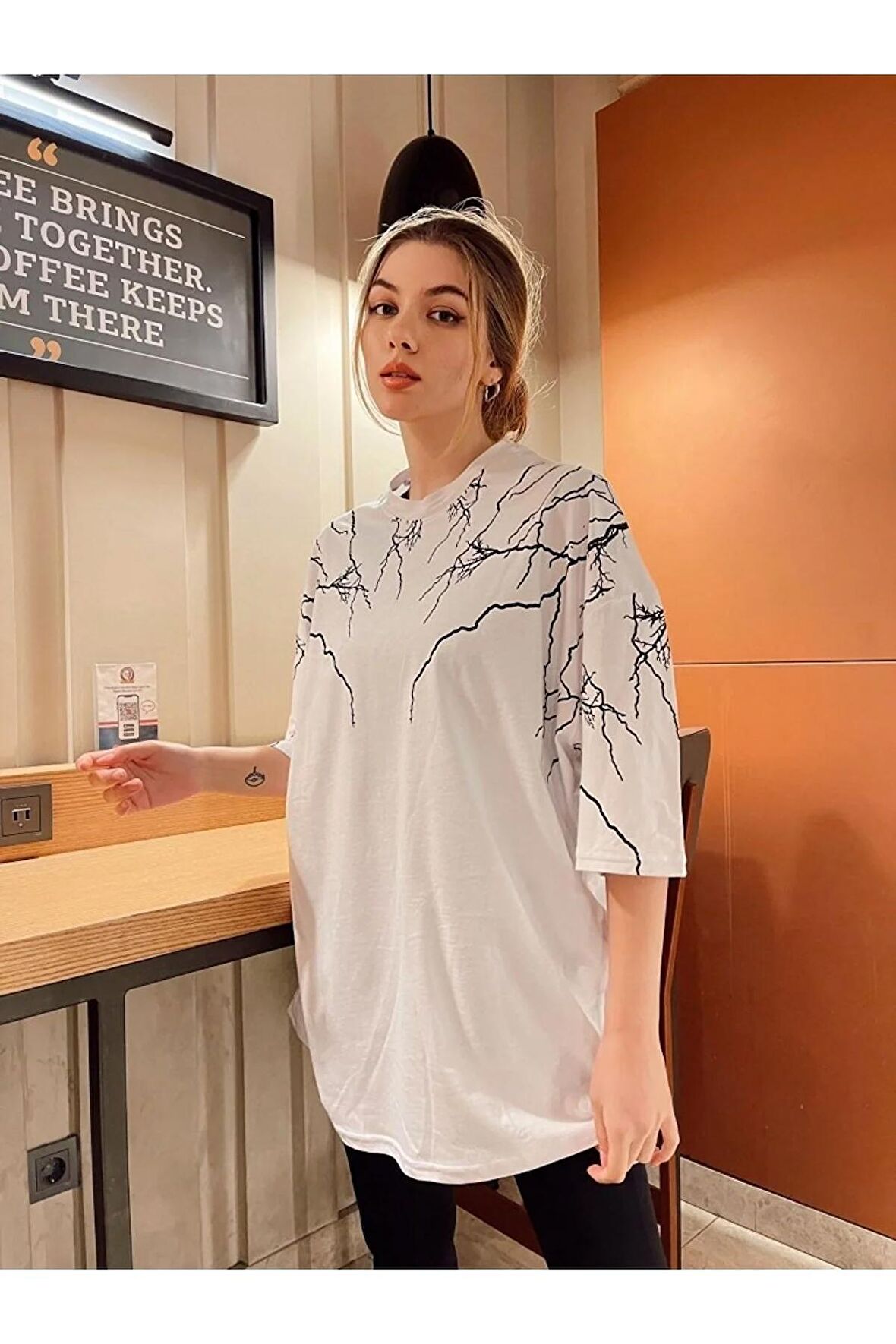 Şimşek Baskılı Oversize Unisex T-shirt