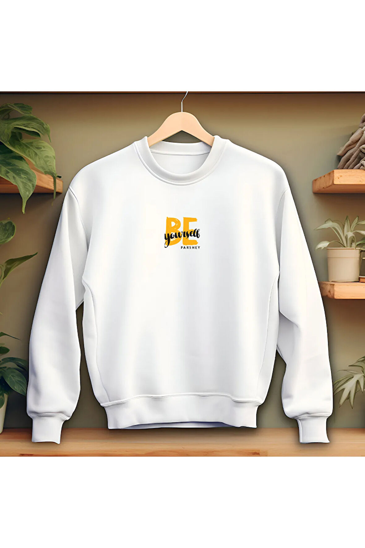 Be Yourself Beyaz Bisiklet Yaka Sweatshirt Kalın Kumaş 3 İplik