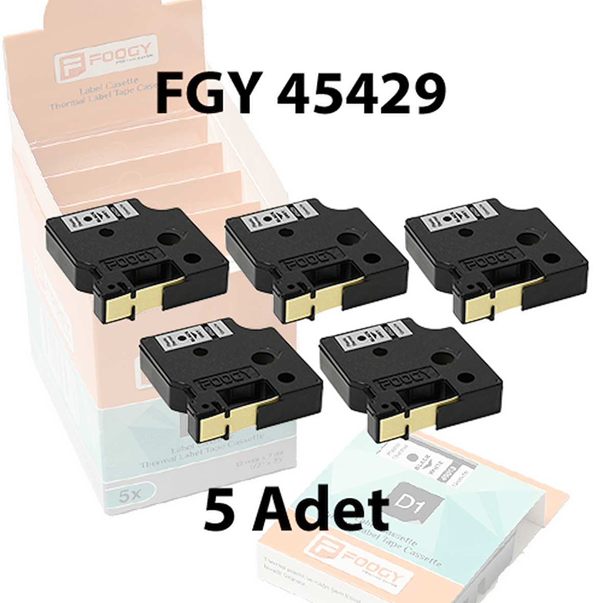 Foogy Dymo D1 Muadili Etiket Plastik Gri - 12 mm x 7 mt - 45429 - Eko Paket 5 li