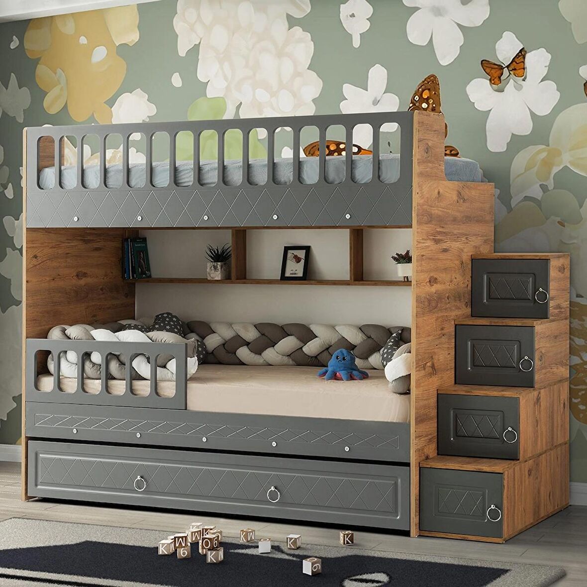 Zümrüt Yavrulu Ranza Antrasit & Ahşap Çelik Destekli MDF Membran Kaplama  %100 MDF