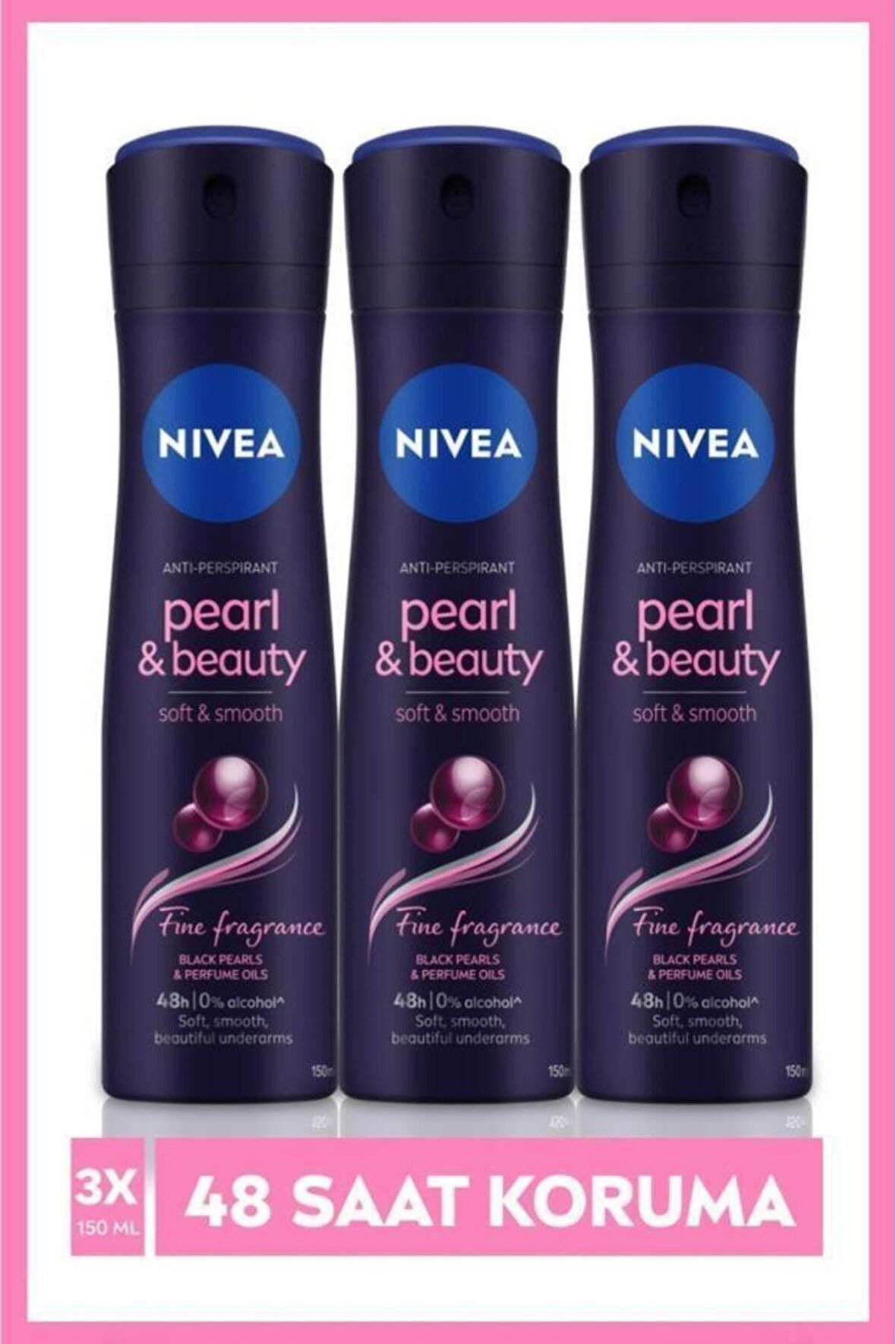 Nivea Kadın Sprey Deodorant Pearl&beauty Fine Fragrance 150ml, 48 Saat Anti-perspirant Koruma, X3 Adet