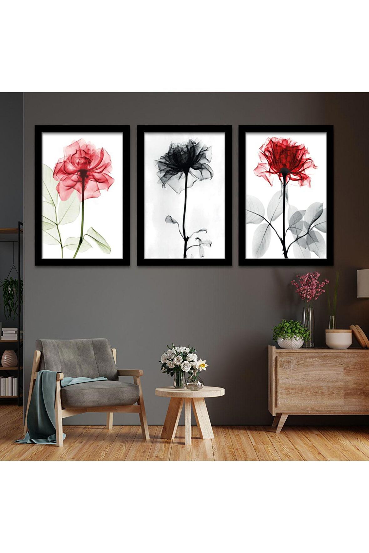 Gold Aynalı Pleksi Çerçeveli Yaşlı Adam Üçlü Mdf Tablo Seti