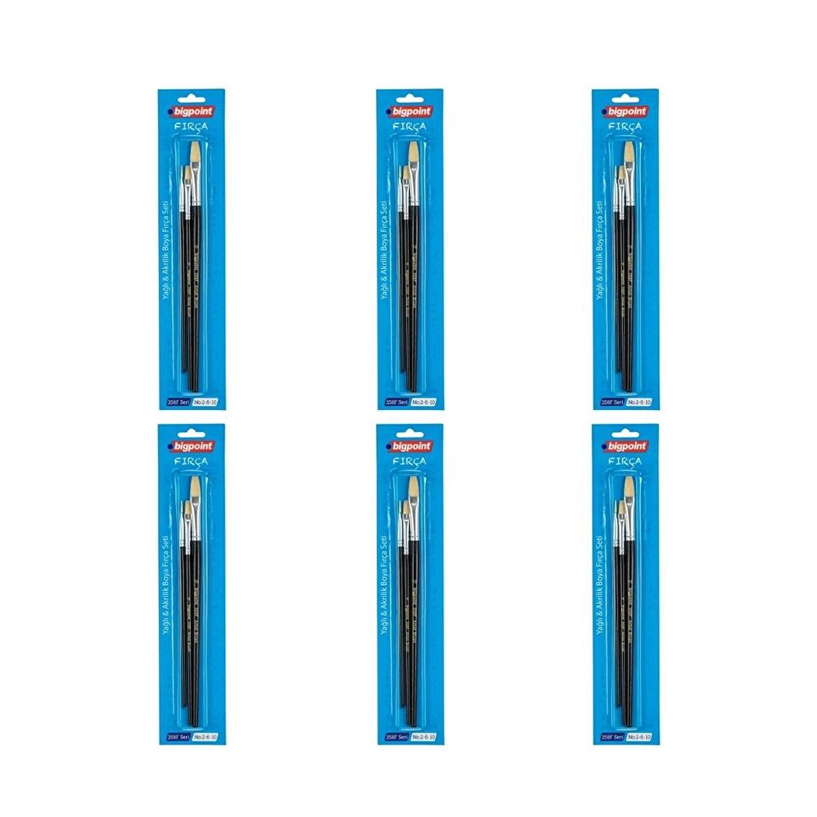 Bigpoint 358F Serisi Düz Kesik Fırça Seti 2-6-10 3'lü Blister 6'lı Set