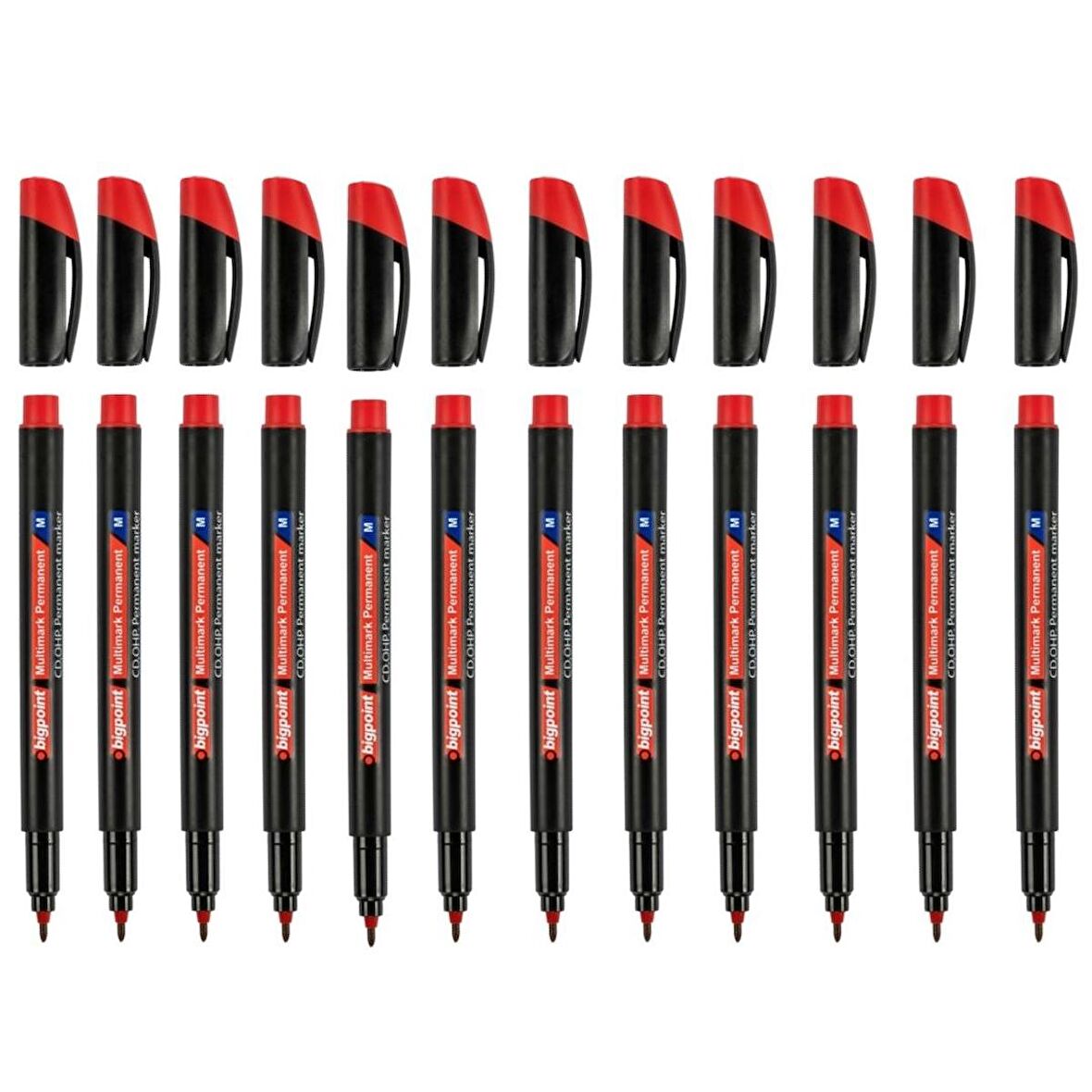 Bigpoint Permanent Marker (asetat) Kalem M 1,0 Kırmızı 12'li Set