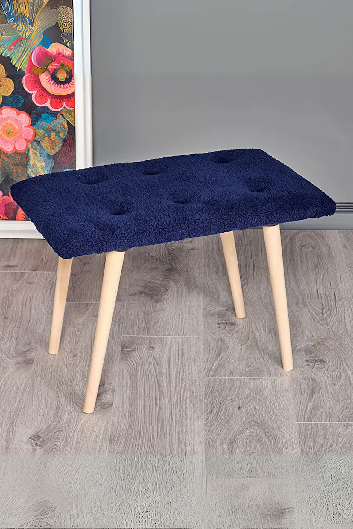 Puf Retro Ahşap Ayaklı Handmade Çok Amaçlı Kuzu Tüyü Puf Bench Koltuk Sandalye Makyaj Pufu