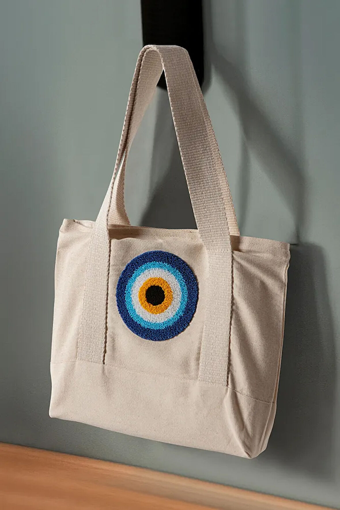 Desenli Bez Keten Omuz Çantası, Plaj Çantası, İşlemeli El ve Kol Çantası %100 Pamuk 36x29 cm