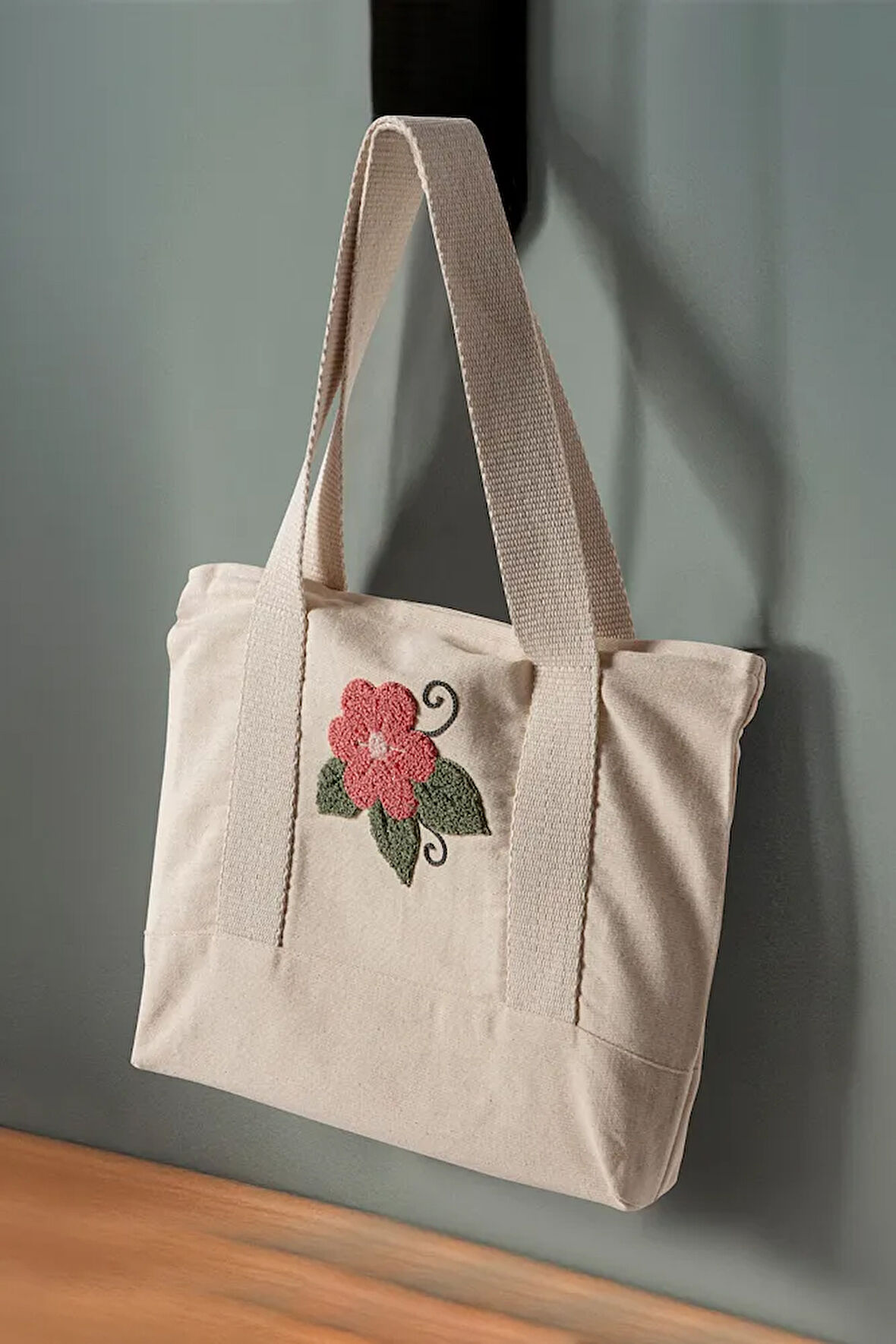 Desenli Bez Keten Omuz Çantası, Plaj Çantası, İşlemeli El ve Kol Çantası %100 Pamuk 36x29 cm