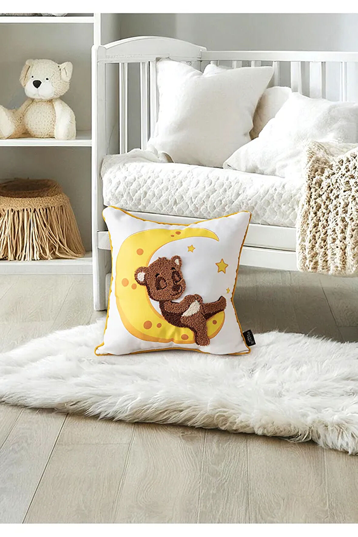 Punch İşlemeli Bebek Çocuk Odası Tekli Dekoratif Özel Tasarım Kırlent 35x35 cm İç Dolgulu