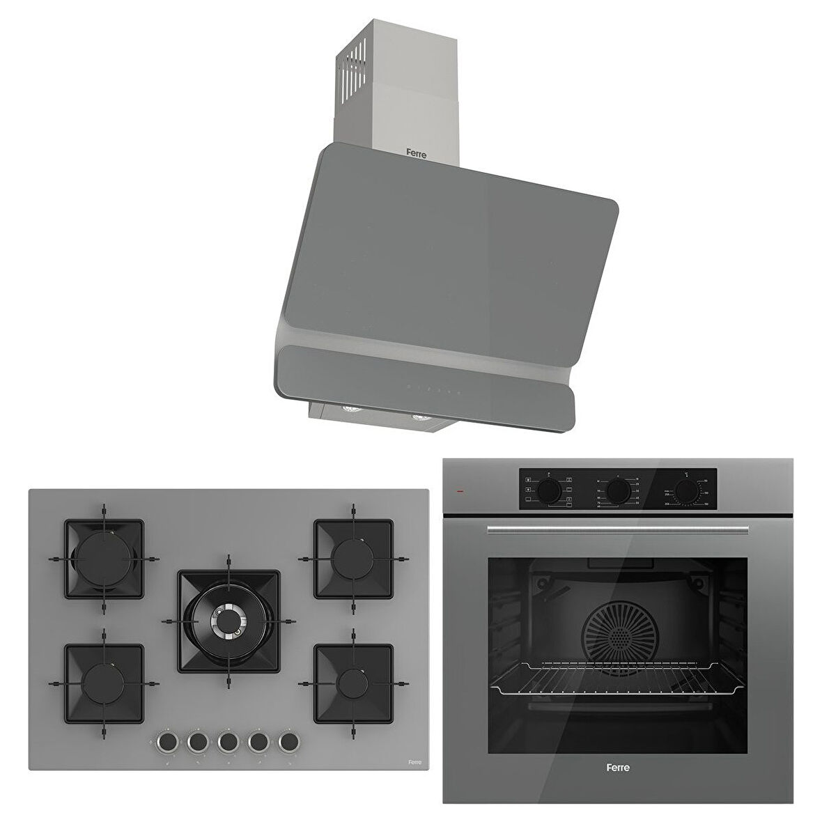 Ferre Ss Serisi Gri 5 Gözlü Ankastre Set ( QBL62CPR-SS038-D082 )