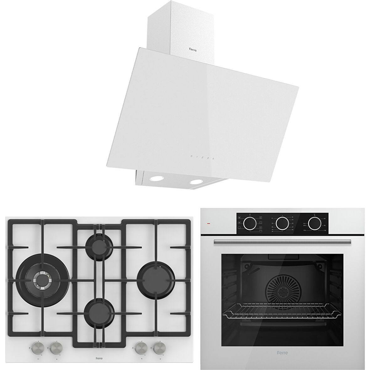 Ferre Porro 67 Serisi Inizio Beyaz Ankastre Set ( D078 - ED076 - XE62CB ) 67 cm Ocak