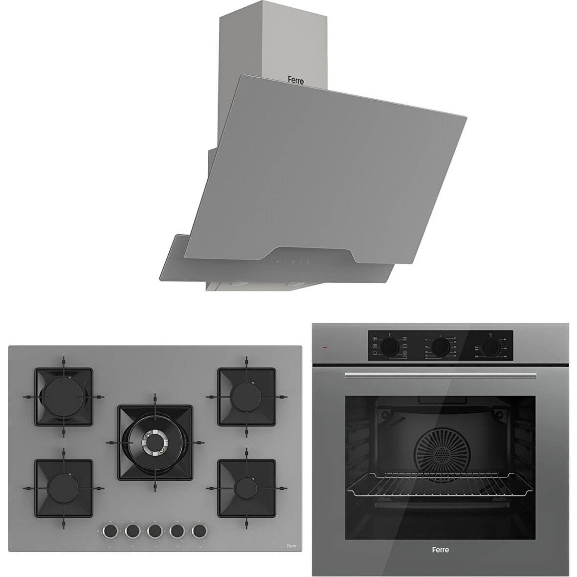 Ferre Ss Serisi Gri 5 Gözlü Ankastre Set ( QBL62CPR-SS038-D065 )