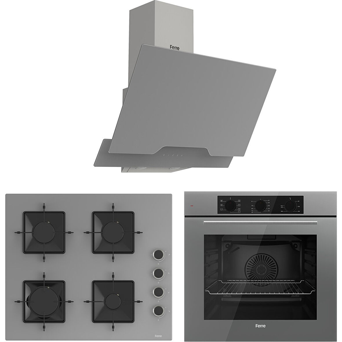 Ferre Elegant Line Gri Cam Ankastre Set ( QBL62CPR-SS208-D065 )