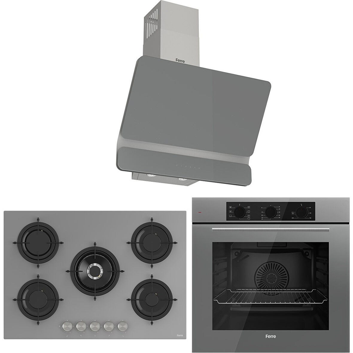 Ferre Rs Serisi Gri 5 Gözlü Ankastre Set ( QBL62CPR-RS038-D082 )