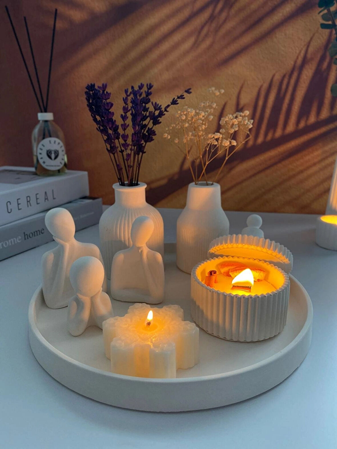 Üçlü Aile Kokulu Mumlu Dekoratif Tabaklı Set