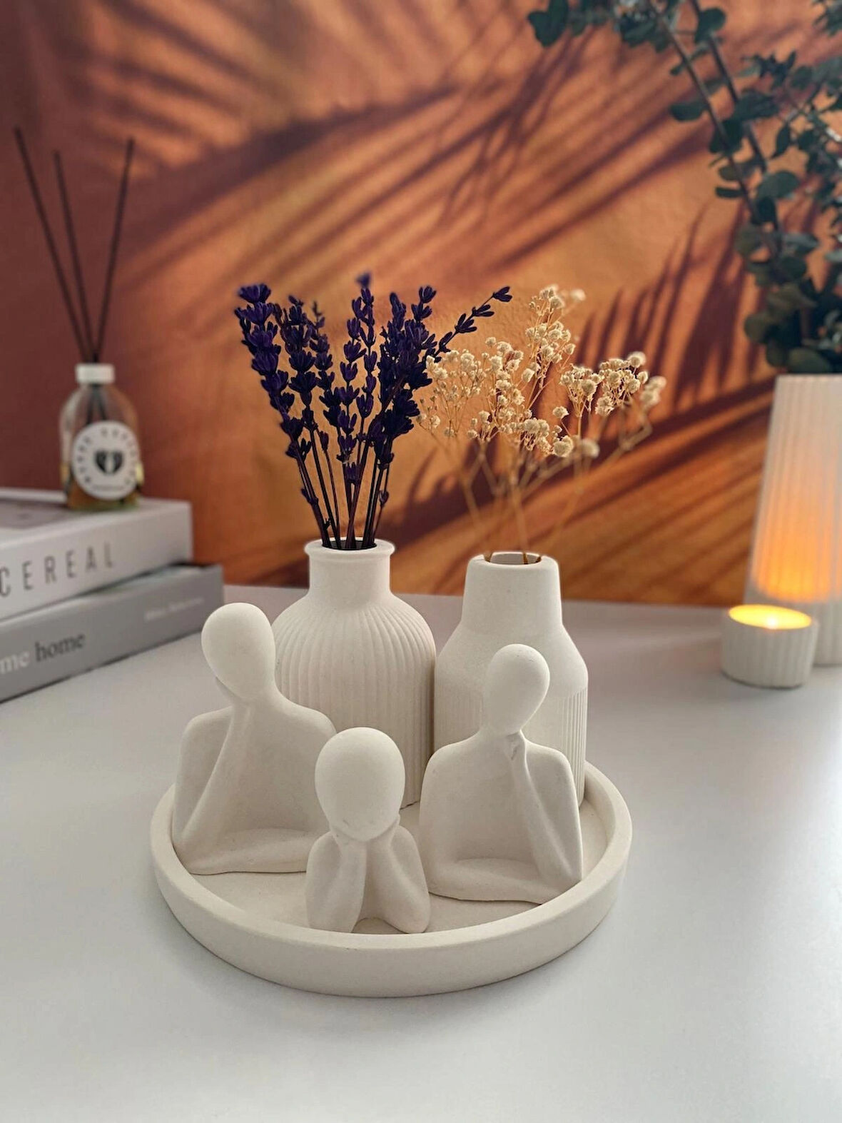 Vazo Setli Üçlü Aile Obje Biblo Tabaklı Set