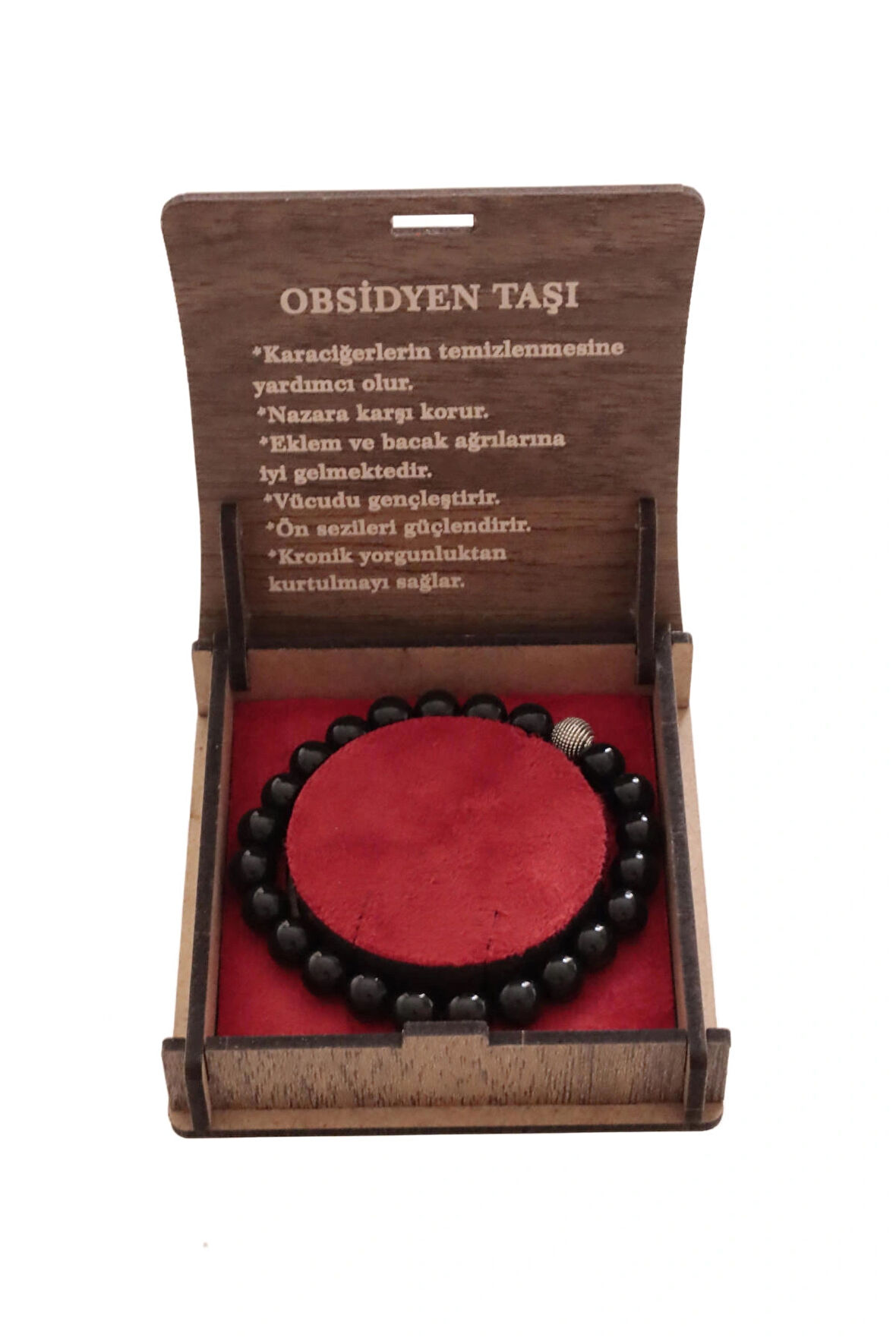 8 mm Obsidyen Doğal Taş Bileklik – Negatif Enerjilere Kalkan, Şık Hediye Kutulu