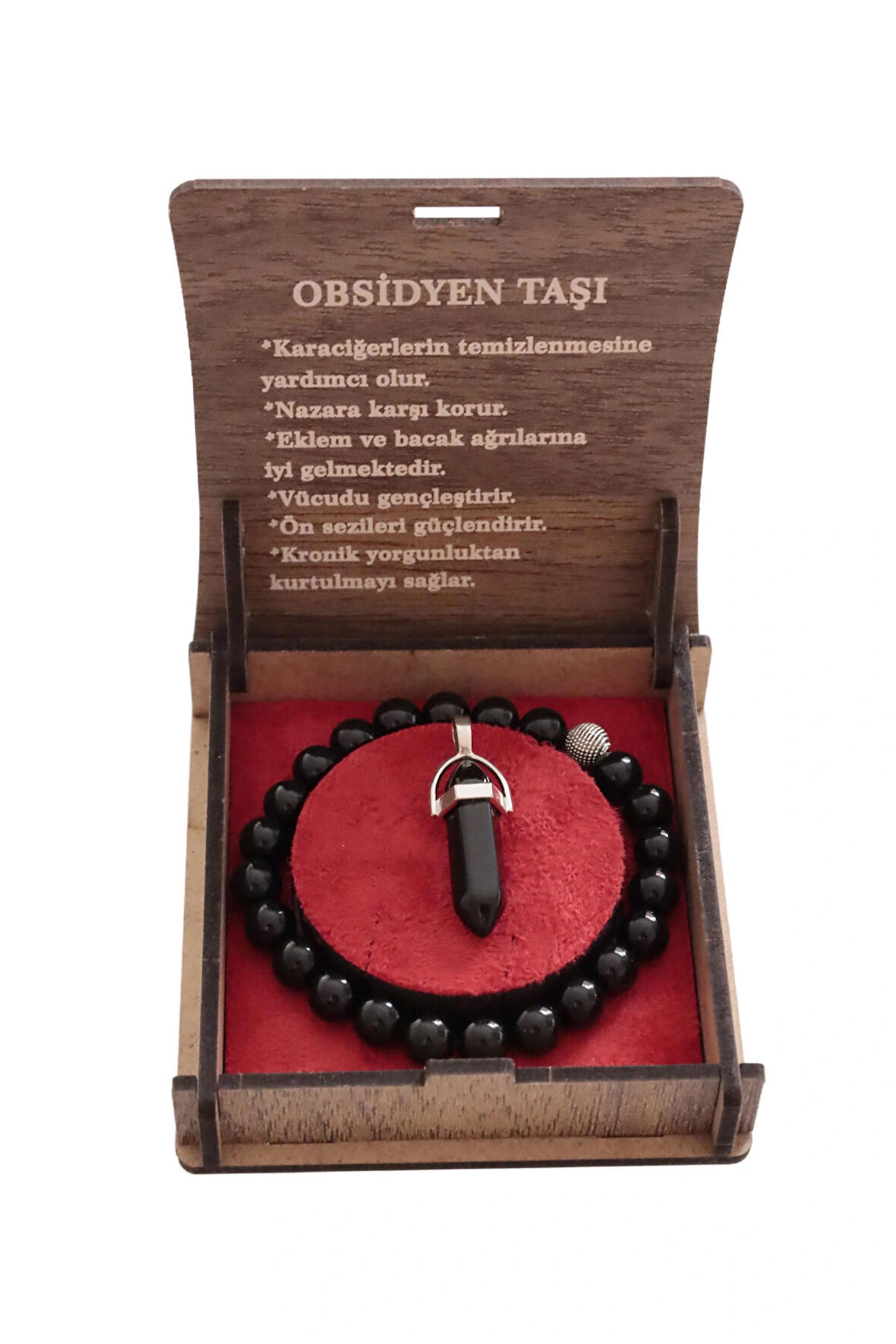 Obsidyen Doğal Taş Bileklik ve Kolye Seti – Negatif Enerjilere Karşı Koruma, Hediye Kutulu