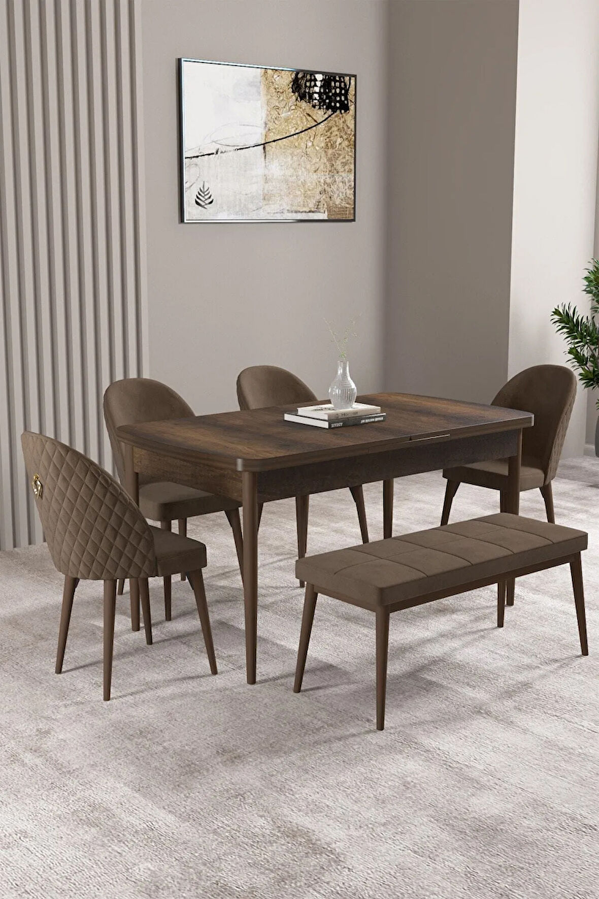 Lars Atlantik 4 Kişilik Mutfak ve Salon Yemek Masası Takımı (AÇILABİLİR)