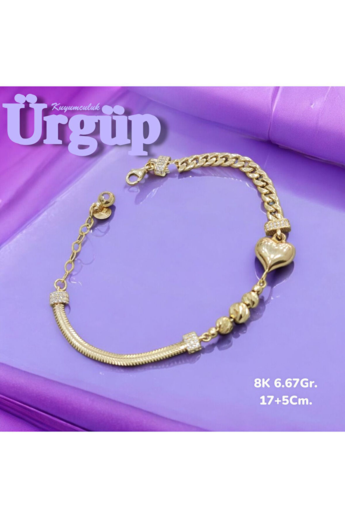 8AYAR 6.67Gram Altın Kalpli Bileklik