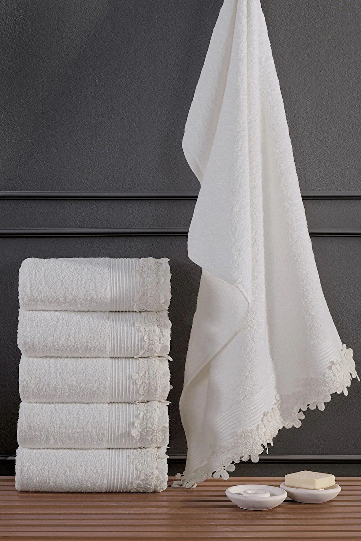 Blanco 6 Adet 50*90 Güpürlü Havlu Seti | El Yüz Havlusu | Çeyiz Havlusu | Havlu Set | Beyaz