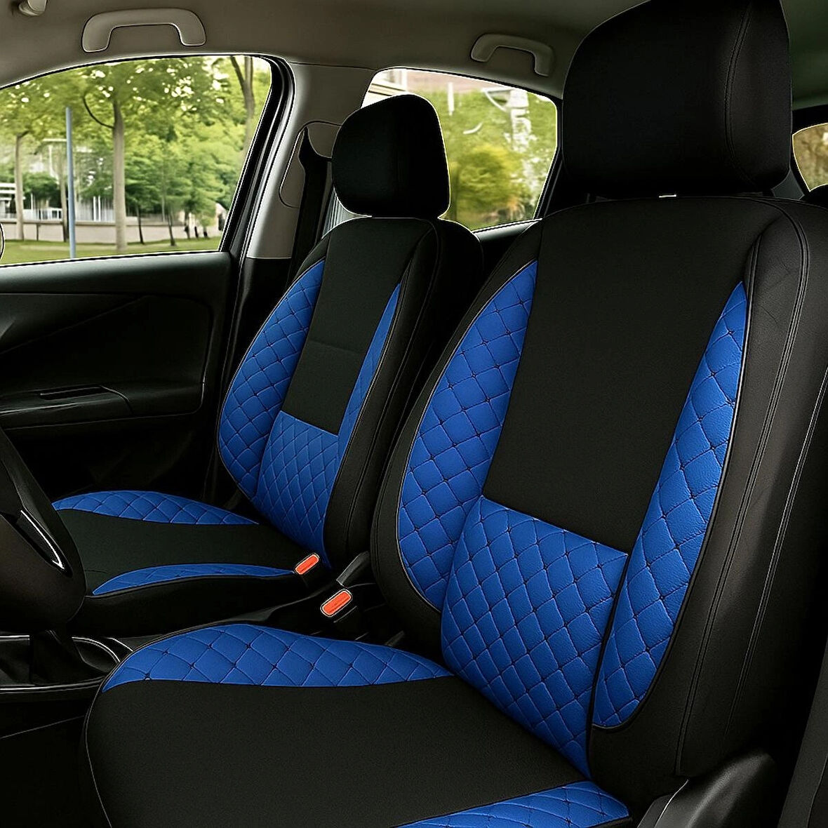 Mavi Oto Koltuk Kılıfı Takımı – Lüx ve Ortopedik, Bel ve Kanat Destekli